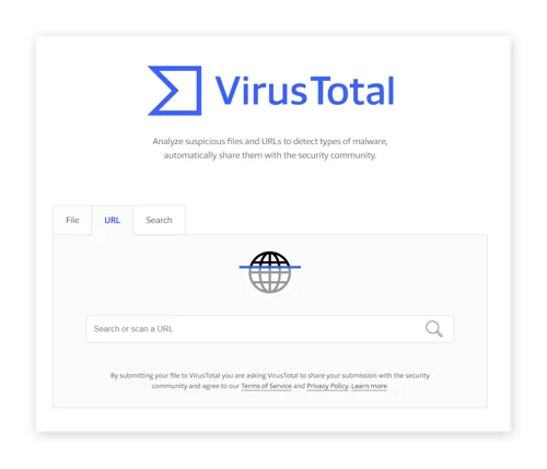 VirusTotal 将扫描 URL 以检查威胁。